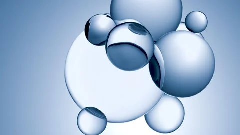 Floating water bubbles, essential Oil for cosmetics in water. liquid bubbles Stock Footage 308065466