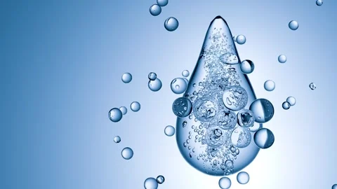 Floating water bubbles, essential Oil for cosmetics in water. liquid bubbles Stock Footage 308065483