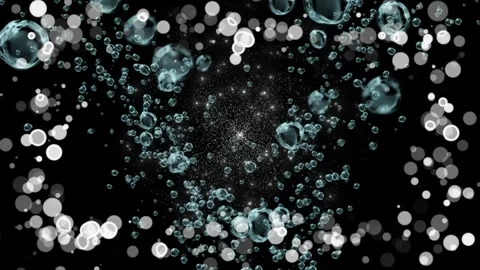 Floating water bubbles rising against a deep black background with soft Stock-Footage 346213908