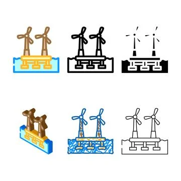 Floating wave platform color icon vector variants 库存插图