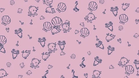 Floating Whimsical Cartoon Animals and Marine Life on Pink Background Seaml.. Stock Footage 320175970
