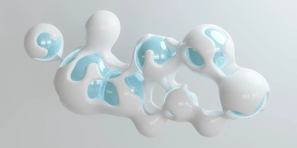 A floating white and blue object in a mesmerizing 3D render 3d render イラスト素材