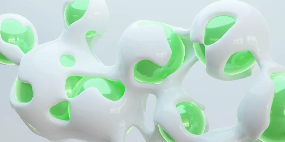 Floating white and green objects in a mesmerizing 3D render 3d render 스톡 일러스트