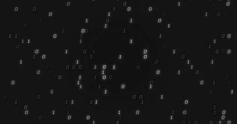 Floating white binary digits shifting in abstract digital space, with glowing イラスト素材