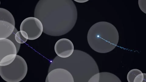 Floating White Bokeh Circles with Glowing Particle Trails on Black Background Stock Footage 336268235