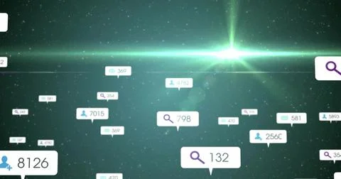 Floating white callout displaying search icon and 132 in 3D data space, with 스톡 일러스트