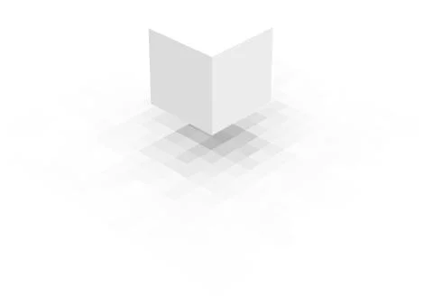 Floating white cube with pixel shadow over white Stock Illustration