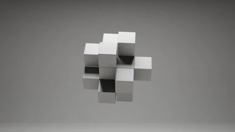 Floating white cubes in monochrome abstract environment, minimal 3D animation Stock Footage 338250430