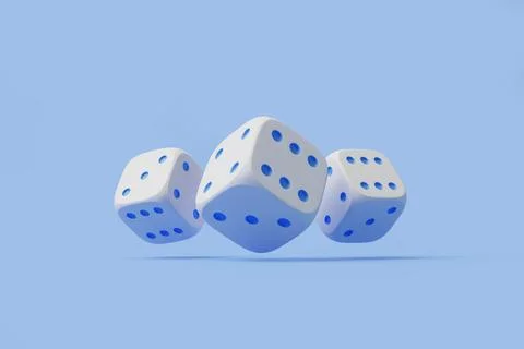 Floating White Dice with Blue Pips on Sky Blue イラスト素材