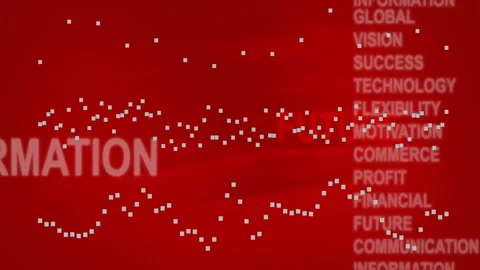 Floating white dots and keywords on red background in information technology Stock Footage 304192218