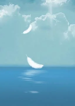 Floating white feather over ocean Ilustração Stock