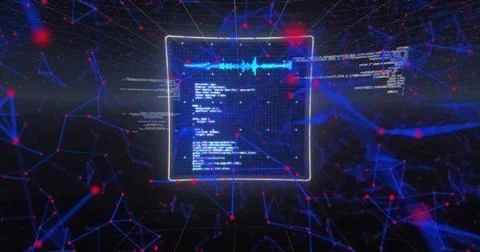 Floating white-framed holographic panel hovering in virtual cyberspace, showing イラスト素材