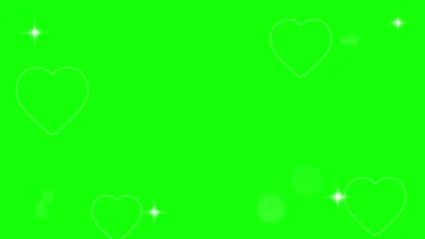 Floating white heart outlines and sparkling stars overlay on green screen Stock Footage 338177878