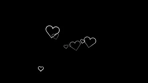 Floating white heart outlines drifting upward against a solid black background Stock Footage 345149060