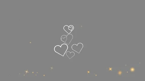 Floating white heart outlines with glowing golden sparkles against a solid grey Stock-Footage 346123782