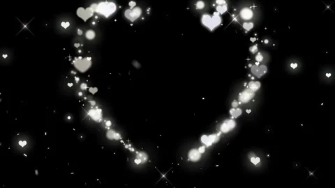 Floating white hearts on black background. Romantic sparkles and glowing love Vidéo 340118738