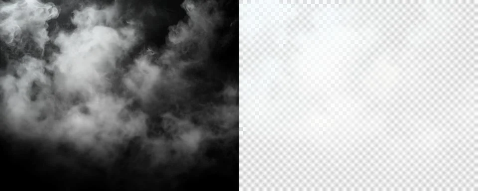 Floating white mist cloud against black background with soft realistic fog Illustrazione stock