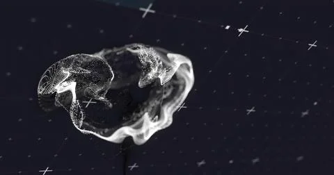 Floating white particle cloud with wireframe and dotted points in digital void, Stock Photos