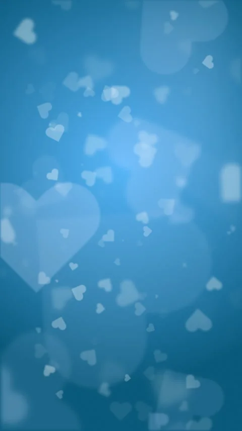 Floating white particles bokeh hearts on romantic soft looped blue background Stock Footage 301055333