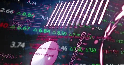 Floating white pill-shaped object showing red command text on finance dashboard, Stock Photos