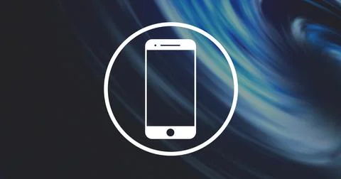 Floating white smartphone icon hovering over digital wallpaper, with white Stock Illustration