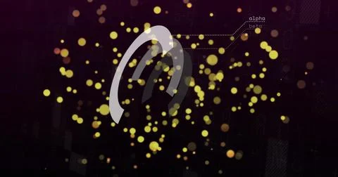 Floating white triple-arc mark on purple UI, dotted line linking to alpha,beta 스톡 일러스트