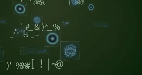 Floating widget displaying blue radial graphic in data dashboard, with line Stock Photos
