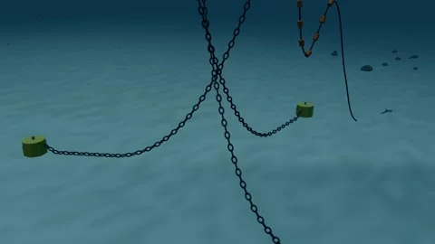 Floating wind mooring lines radiating from the hull close up loop 스톡 동영상 344651563