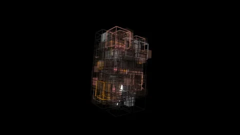Floating Wireframe Crystal Object Isolated in dark space Geometric Loop Stock Footage 342060068