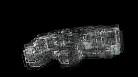 Floating Wireframe Grey Object with Isolated Geometric Structure in Space Stock Footage 342726357