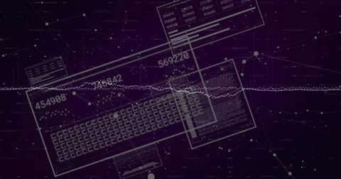 Floating wireframe keyboard rotating in data panel with clear docs IDs dotted Stock Illustration