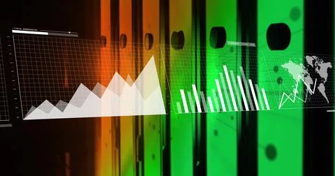 Floating wireframe panels showing data visualization in dashboard environment, Illustrazione stock