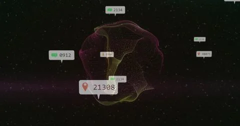 Floating wireframe shape in space, callout bubbles with numeric labels, location 스톡 일러스트