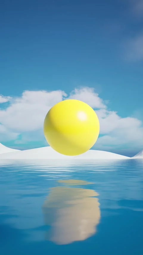 Floating yellow ball Over Water Surface Stock Footage 313038422