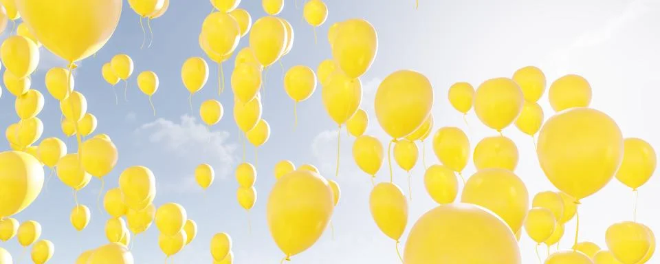 Floating yellow balloons 3d render illustration Stock Illustration