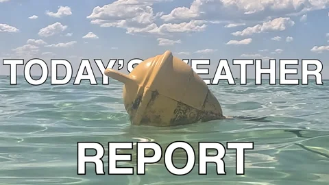 Floating Yellow Buoy with Text Today’s Weather Report Stock Footage 337864864