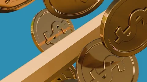 A floating yellow pencil while a double helix of golden coins spins continuously Stock Footage 339565741