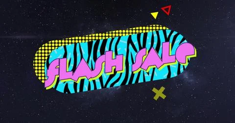 Floating zebra-striped banner with FLASH SALE text over star field, with 스톡 일러스트