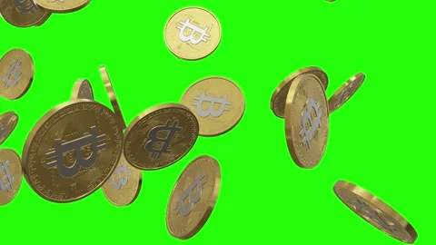 Floating Zoom BitCoin appear and Spinning Green Screen Stock Footage 220532504