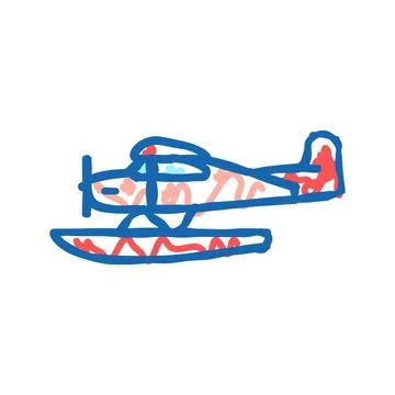 Floatplane airplane aircraft icon doodle illustration Stock Illustration