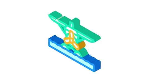Floatplane airplane aircraft isometric icon animation Stock Footage 327296006