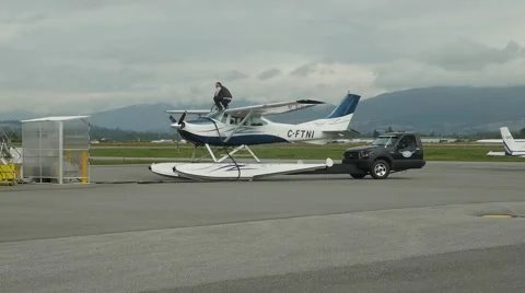 Floatplane being filled up at airport. Stock Footage 49910524