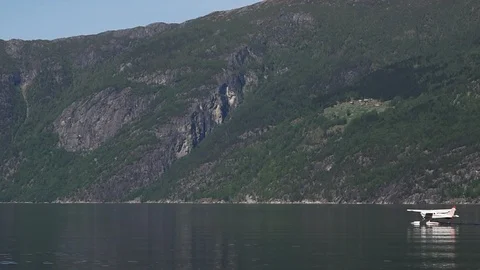 Floatplane in fjord Stock Footage 92841648