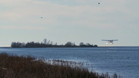 Floatplane Lift Off Fraser River Vancouver Airport 4K UHD Video stock 221813290