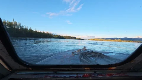 Floatplane Window View Over River and Forested Mountains Stock Footage 341406923