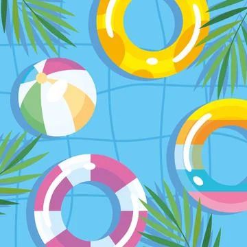 Floats and balloon in pool Stock Illustration