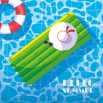 Floats and hat inside pool design Stock Illustration