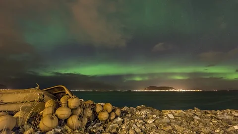 Floats with Aurora Borealis Stock Footage 87953558