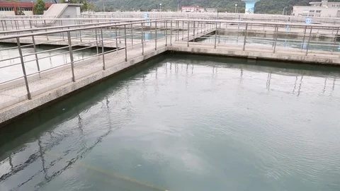Flocculation basin process in a water treatment plant located in Taipei. Stock Footage 76826701