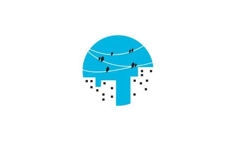 Flock of birds on cable logo symbol vector icon illustration graphic design Stock Illustration